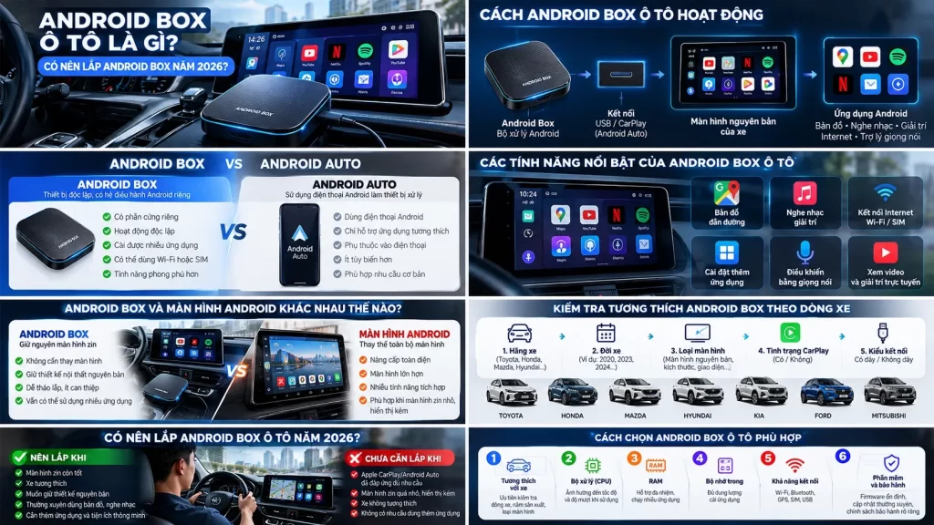 Android Box ô tô kết nối với màn hình nguyên bản của xe