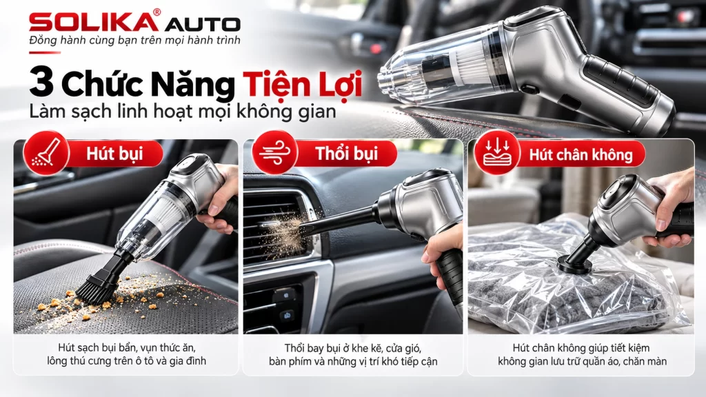 Máy hút bụi đa chức năng Suitu ST-6645 hỗ trợ hút bụi, thổi bụi và hút chân không với phụ kiện tương thích.
