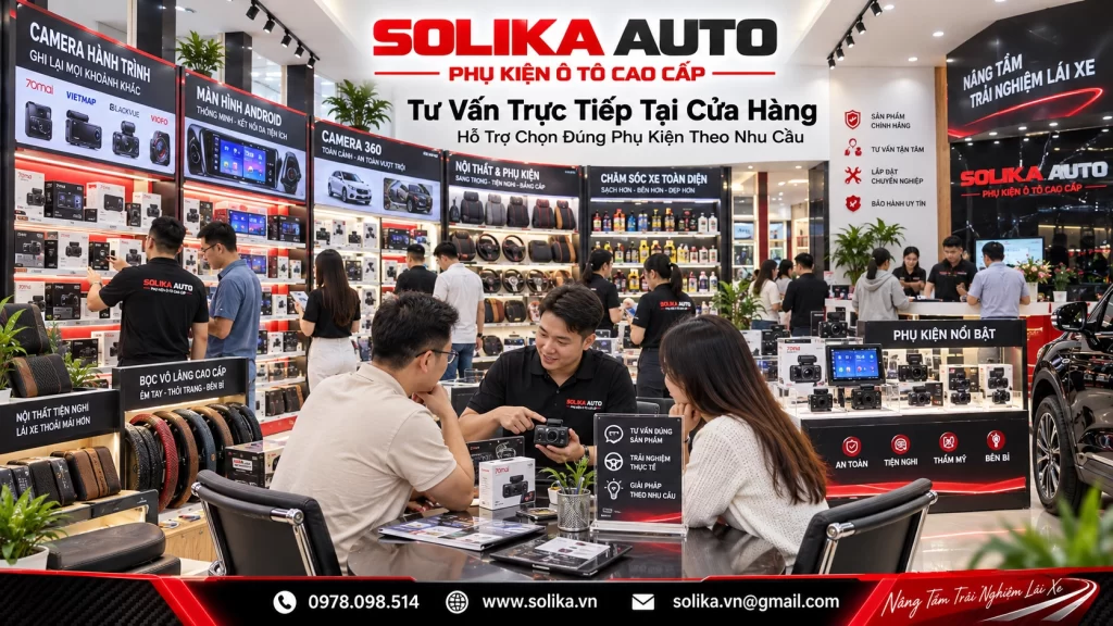 Nhân viên SOLIKA AUTO tư vấn phụ kiện ô tô cho khách hàng