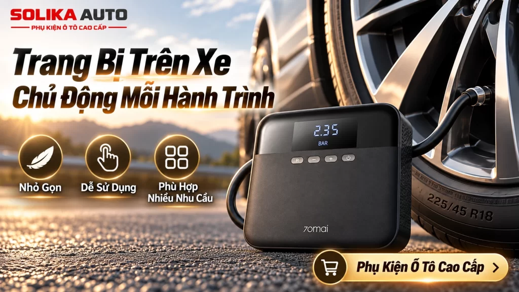 Hình minh họa thiết kế nhỏ gọn của 70mai Midrive TP03 với kích thước khoảng 164 × 148 × 54 mm.