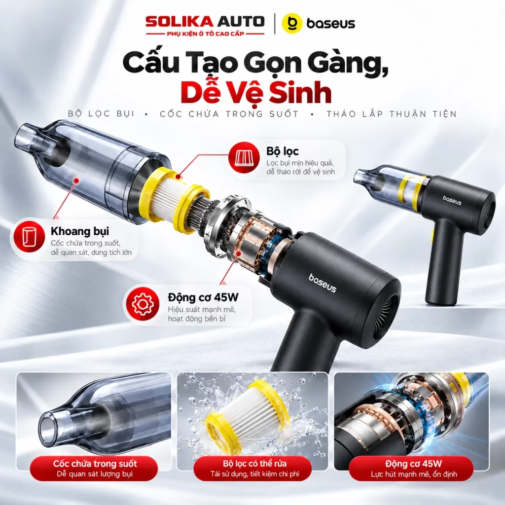 Máy hút bụi cầm tay không dây R-6053 đặt thẳng đứng, đầu hút hướng lên trên và tay cầm vòng cung ở phía dưới.
