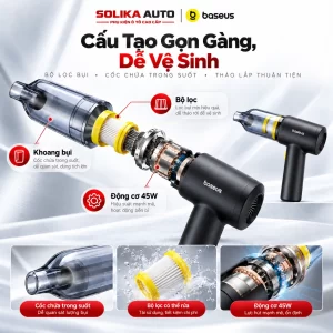 Máy hút bụi cầm tay không dây R-6053 đặt thẳng đứng, đầu hút hướng lên trên và tay cầm vòng cung ở phía dưới.