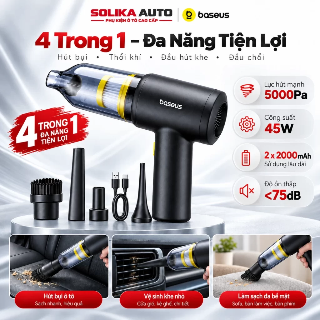Máy hút bụi cầm tay không dây R-6053 đặt thẳng đứng, đầu hút hướng lên trên và tay cầm vòng cung ở phía dưới.