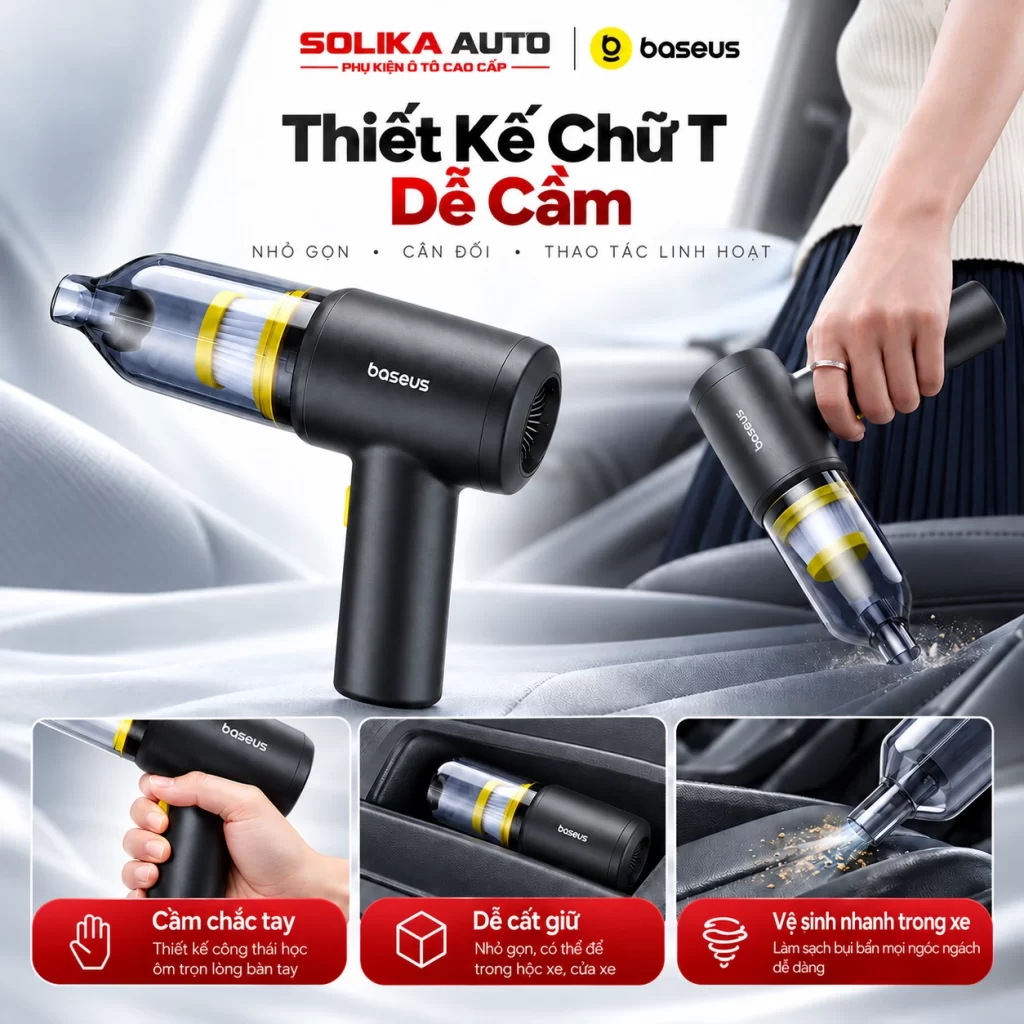 Chi tiết tay cầm vòng cung và cụm nút điều khiển trên thân máy hút bụi cầm tay R-6053 màu đen bạc.