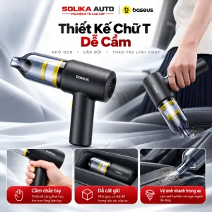 Chi tiết tay cầm vòng cung và cụm nút điều khiển trên thân máy hút bụi cầm tay R-6053 màu đen bạc.