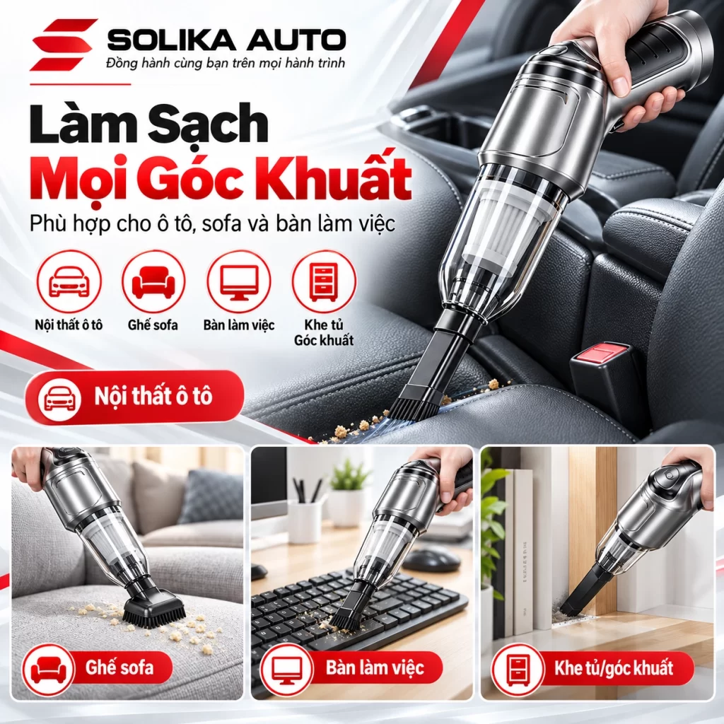 Thiết kế máy hút bụi cầm tay Suitu ST-6645 với cốc chứa bụi trong suốt, cổng sạc Type-C và nhiều đầu hút linh hoạt.