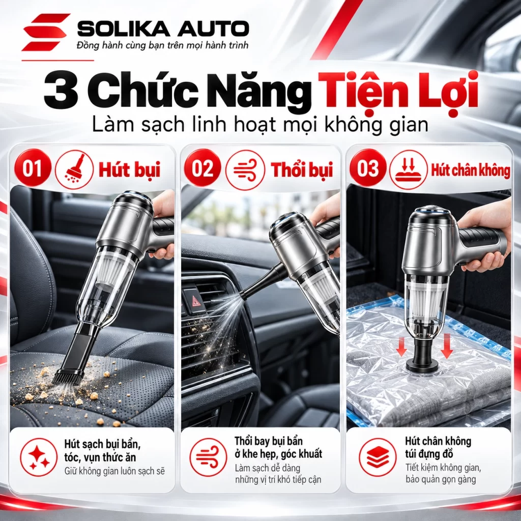 Máy hút bụi Suitu ST-6645 công suất 80W, lực hút 9000Pa, pin 4000mAh, thời gian sử dụng khoảng 30 phút.
