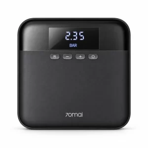 Cận cảnh màn hình máy bơm lốp ô tô 70mai Midrive TP03 hiển thị 2.35 BAR cùng bốn nút điều khiển.