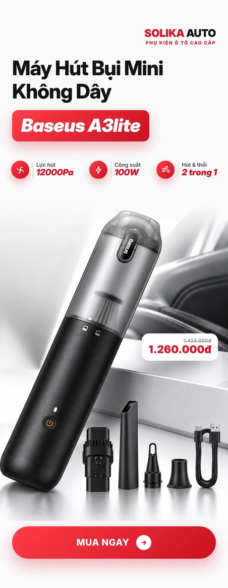 Máy hút bụi mini không dây Baseus A3lite lực hút 12000Pa, công suất 100W, hút và thổi 2 trong 1